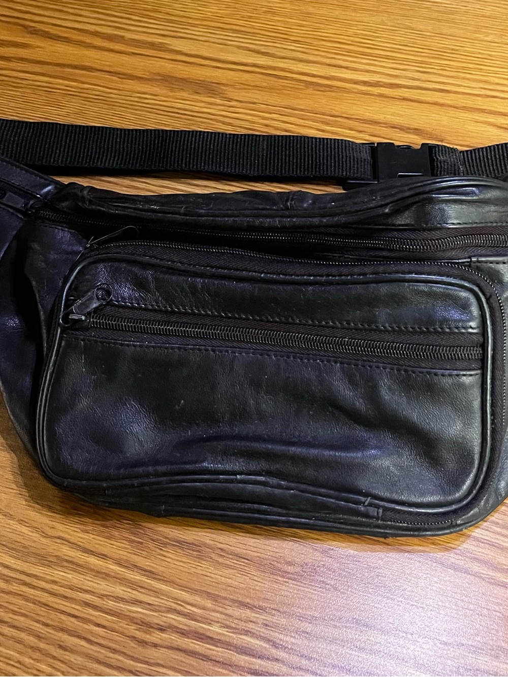 Wilsons Leather Black Leather Belt Bag with Front Zip Pockets